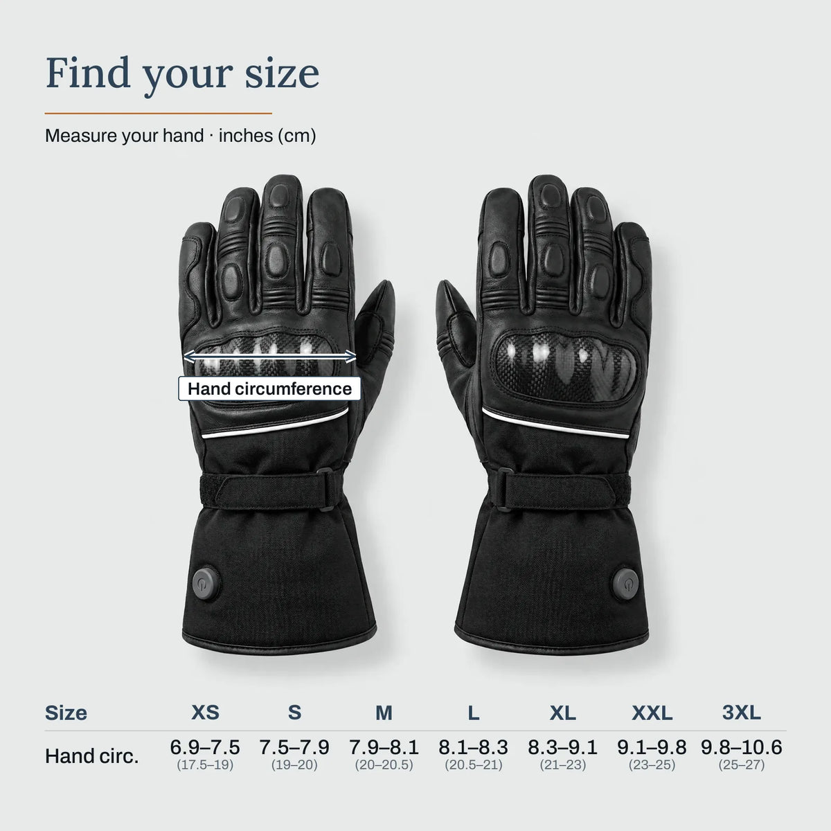 Find your size – Heated Leather Motorcycle Gloves