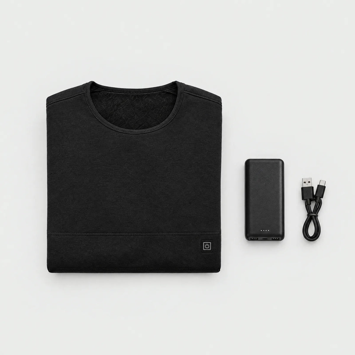 In the box: heated base layer top and 5,000 mAh power bank with cable
