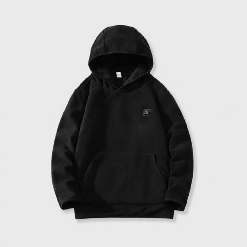 Alpenwarm heated hoodie in black, front view