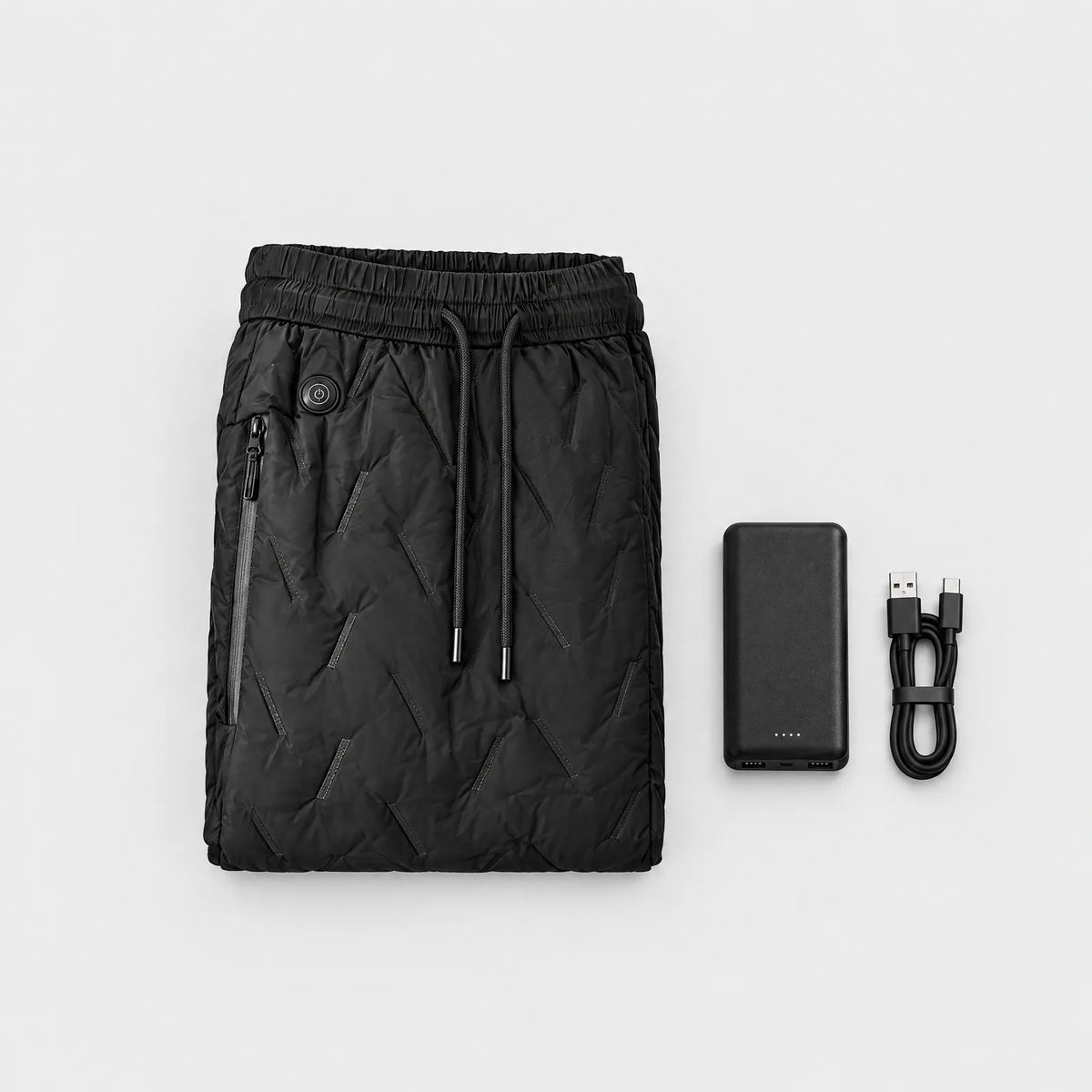 In the box: heated winter pants and 5,000 mAh power bank with cable